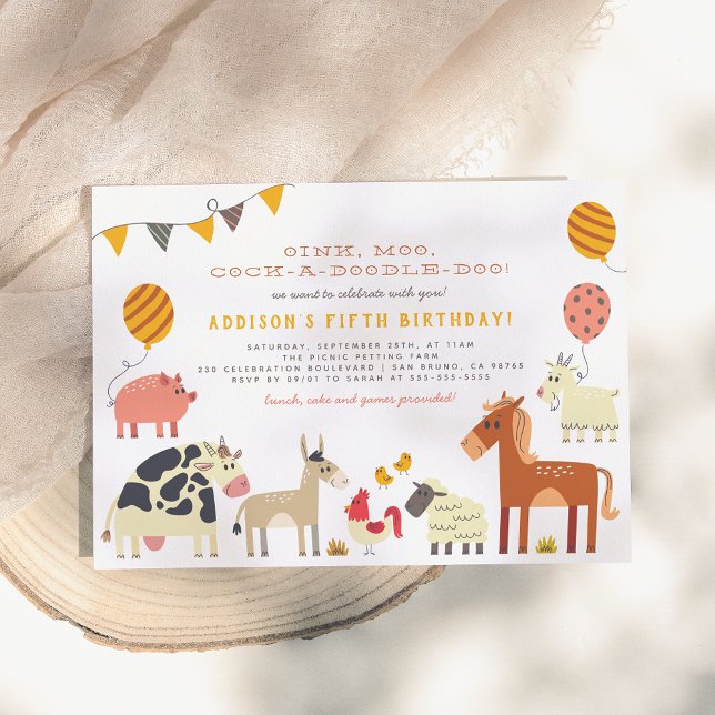 Invitación Oink Moo Cock-a-doodle-doo Granja Animales Cumplea (Subido por el creador)