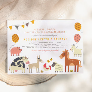 Invitación Oink Moo Quiquiriquí Animales de Granja Cumpleaños