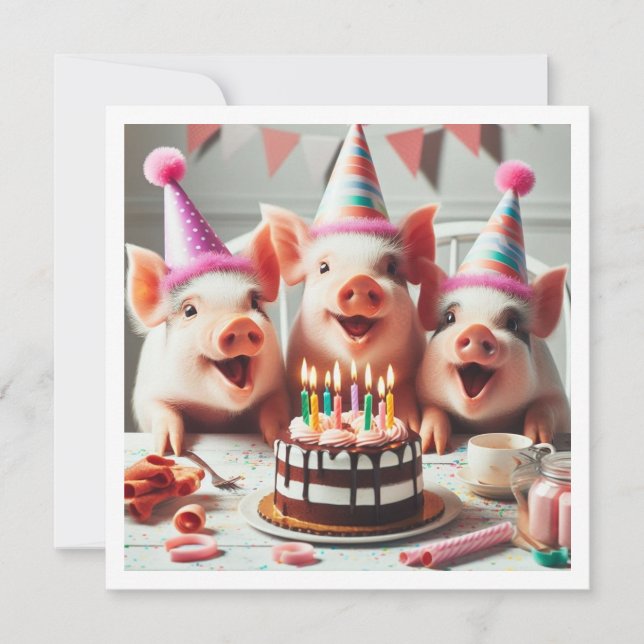 Invitación ¡Oink! ¡Oink! Llamar a todos los animales fiestas, (Anverso)