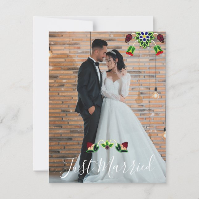 Invitación Ojibwe Floral Strawberry Black Thank You Wedding (Reverso)