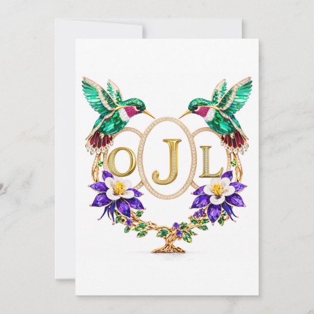 Invitación OJL Hummingbird Wedding Any Letters Custom CO (Anverso)