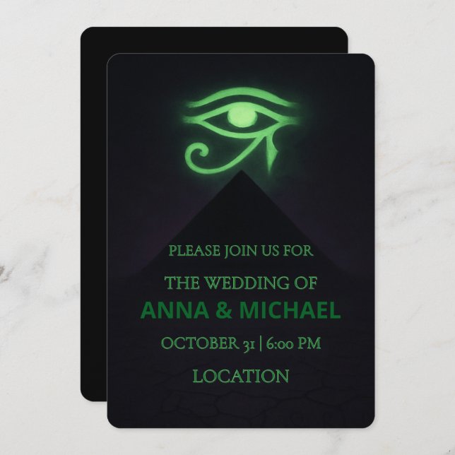 Invitación Ojo egipcio de Halloween del Boda verde oscuro de  (Anverso / Reverso)