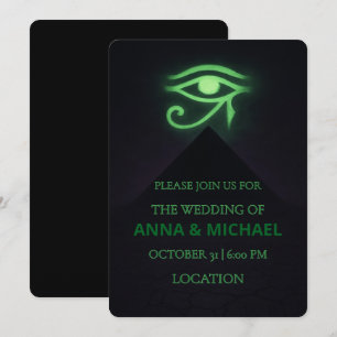 Invitación Ojo egipcio de Halloween del Boda verde oscuro de 