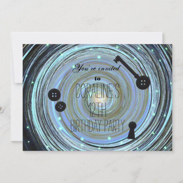 Invitación Ojos de Botón y Llave de Esqueleto Fiesta de Otro  (Anverso)