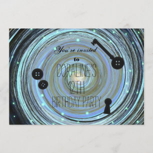 Invitación Ojos de Botón y Llave de Esqueleto Fiesta de Otro 