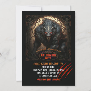 Invitación Ojos de lobo en el incendio de Halloween gótico
