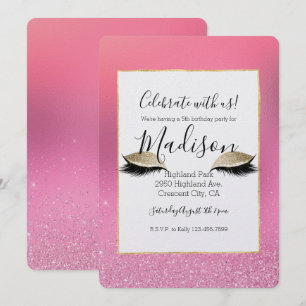 Invitación Ojos glitzy rosados dorados