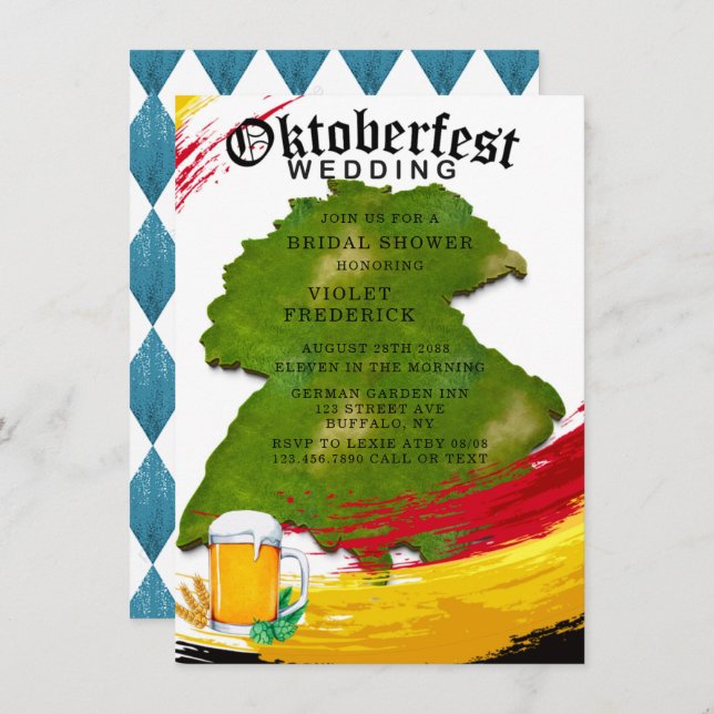 Invitación Oktoberfest Alemania Mapa Ducha de novia (Anverso / Reverso)