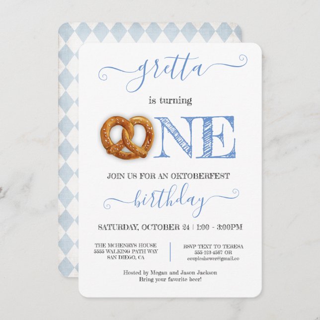 Invitación Oktoberfest Pretzel cumple un cumpleaños (Anverso / Reverso)