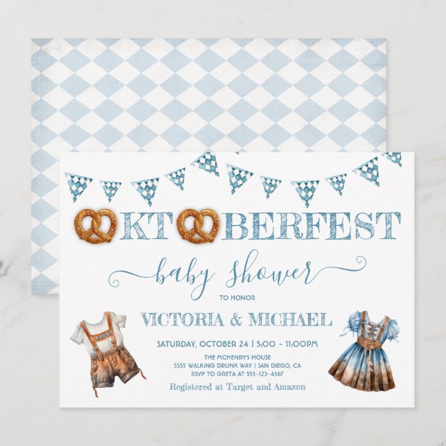 Invitación Oktoberfest Pretzel lederhosen Baby Shower (Anverso / Reverso)
