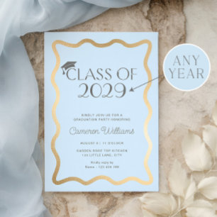 Invitación Ola Azul Claro Fiesta de Graduación Dorada