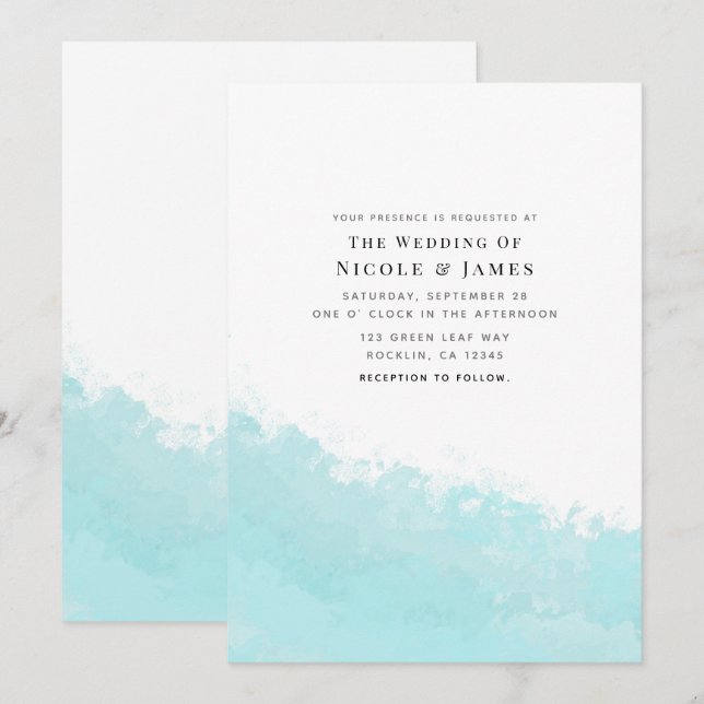 Invitación Ola de agua azul fresco de la playa boda (Anverso / Reverso)