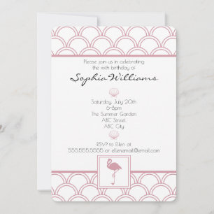 Invitación Ola de Art Deco Patrón Flamenco Rosa Cumpleaños