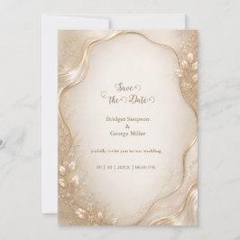 Invitación Ola de boda botánica metálica de champán