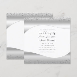 Invitación Ola de Plata Brillo Purpurina Lujo Glam Boda