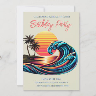 Invitación Ola de surf retro de fiesta de cumpleaños-puesta d