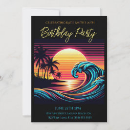 Invitación Ola de surf retro de fiesta de cumpleaños-puesta d
