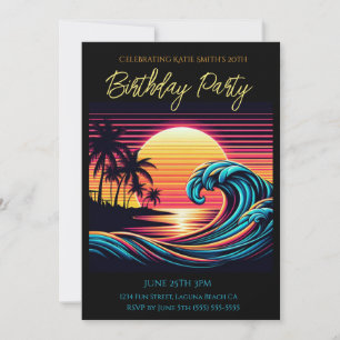 Invitación Ola de surf retro de fiesta de cumpleaños-puesta d