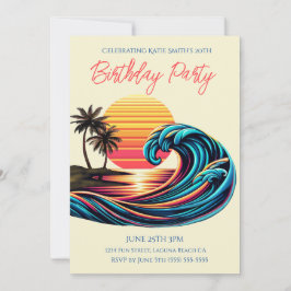 Invitación Ola de surf retro de fiesta de cumpleaños-puesta d