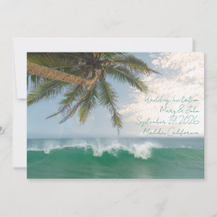 Invitación Ola del Océano Tropical y Palma de Coco