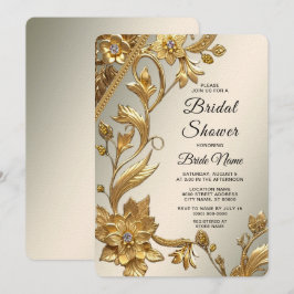 Invitación Ola dorada deja ducha de novia floral