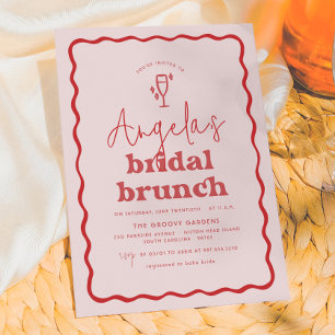 Invitación Ola Retro Rosa y Rojo Groovy Desayuno Nupcial Mode