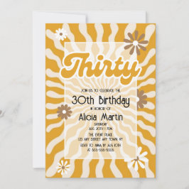 Invitación Ola Retro Sun Daisy Brown 30 cumpleaños