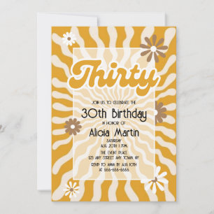 Invitación Ola Retro Sun Daisy Brown 30 cumpleaños