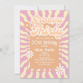 Invitación Ola Retro Sun Daisy Groovy Brown 30 cumpleaños