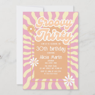 Invitación Ola Retro Sun Daisy Groovy Brown 30 cumpleaños
