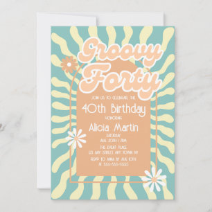 Invitación Ola Retro Sun Daisy Groovy Brown 40 cumpleaños