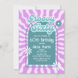 Invitación Ola Retro Sun Daisy Groovy Green 60 cumpleaños