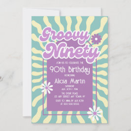 Invitación Ola Retro Sun Daisy Groovy Noventa Cumpleaños