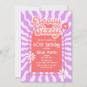Invitación Ola Retro Sun Daisy Groovy Red 60 cumpleaños