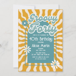 Invitación Ola Retro Sun Daisy Groovy Verde 40 cumpleaños