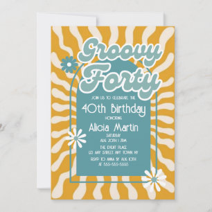 Invitación Ola Retro Sun Daisy Groovy Verde 40 cumpleaños