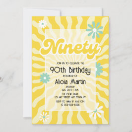 Invitación Ola Retro Sun Daisy Ninety 90th Birthday
