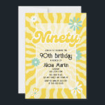 Invitación Ola Retro Sun Daisy Ninety 90th Birthday<br><div class="desc">Prepárate para retroceder en el tiempo con nuestra encantadora invitación Retro Sun Wave Daisy 90th Birthday! Capturando perfectamente el espíritu de nostalgia y alegría, estas invitaciones marcarán el ánimo adecuado para un hito en el cumpleaños 90. El diseño cautiva un encanto retro con sus olas de sol radiantes y sus...</div>