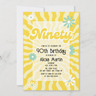 Invitación Ola Retro Sun Daisy Ninety 90th Birthday