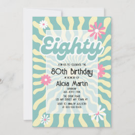 Invitación Ola Retro Sun Daisy Ochenta 80 cumpleaños