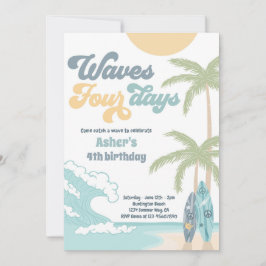 Invitación Olas 4 días de la playa de Retro Surf 4 cumpleaños