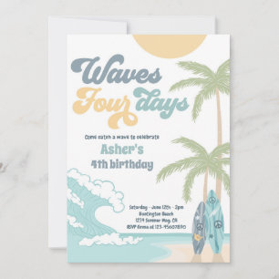 Invitación Olas 4 días de la playa de Retro Surf 4 cumpleaños