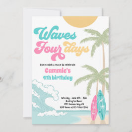 Invitación Olas 4 días de la playa de Retro Surf 4 cumpleaños