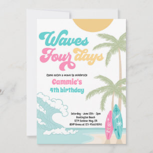 Invitación Olas 4 días de la playa de Retro Surf 4 cumpleaños