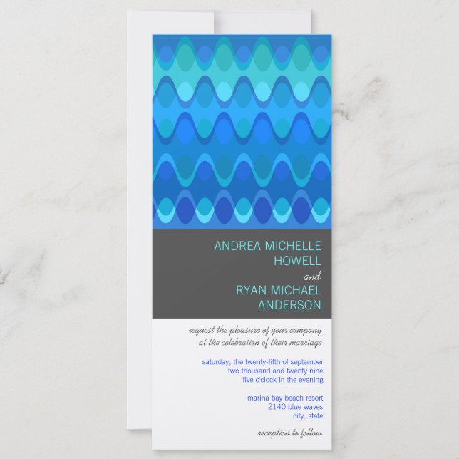 Invitación Olas azules Modelo de Mod geométrico moderno Boda (Anverso)
