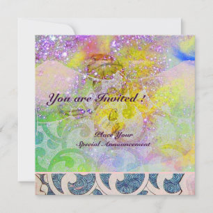 Invitación OLAS , brillante púrpura verde azul rosa dorado de