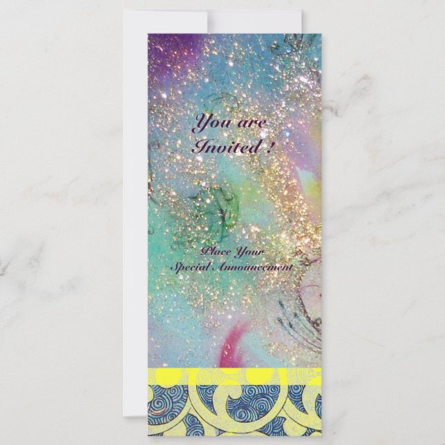 Invitación Olas , brillantes destellos amarillos azules rosad (Anverso)