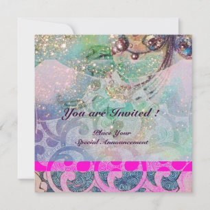 Invitación OLAS , brillantes destellos violetas azules rosado