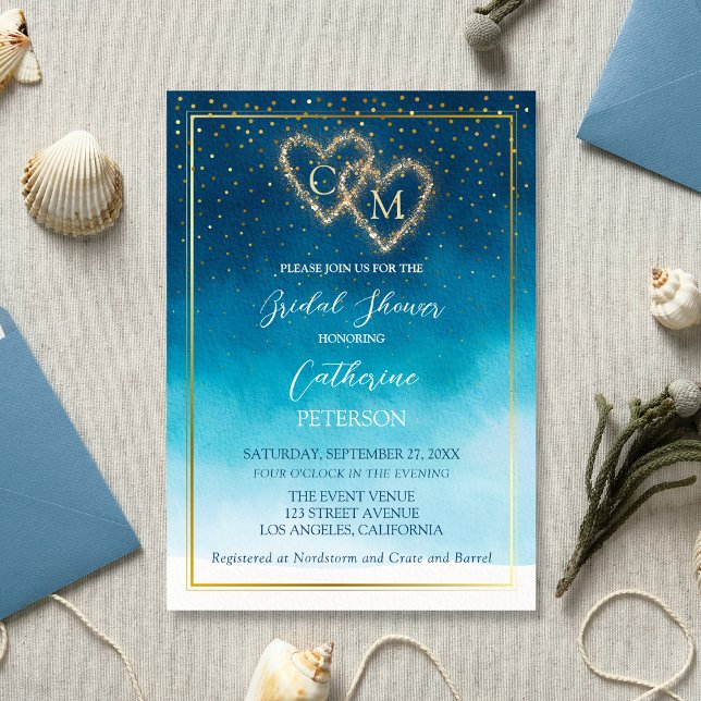 Invitación Olas De Acuarela Azul Oceánico Con Boda De Monogra (Subido por el creador)