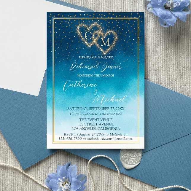 Invitación Olas De Acuarela Azul Oceánico Con Boda De Monogra (Subido por el creador)